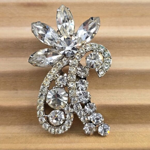 Vintage Juliana D&E Rhinestone 2" Clip-On Earrings Floral Design Statement READ - Picture 5 of 10